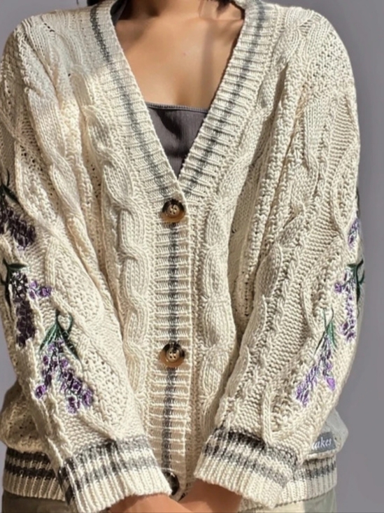 Etsy Sweaters - Cable Knit TS "The Lakes" Embroidered Cardigan in Cream, SZ M, GUC